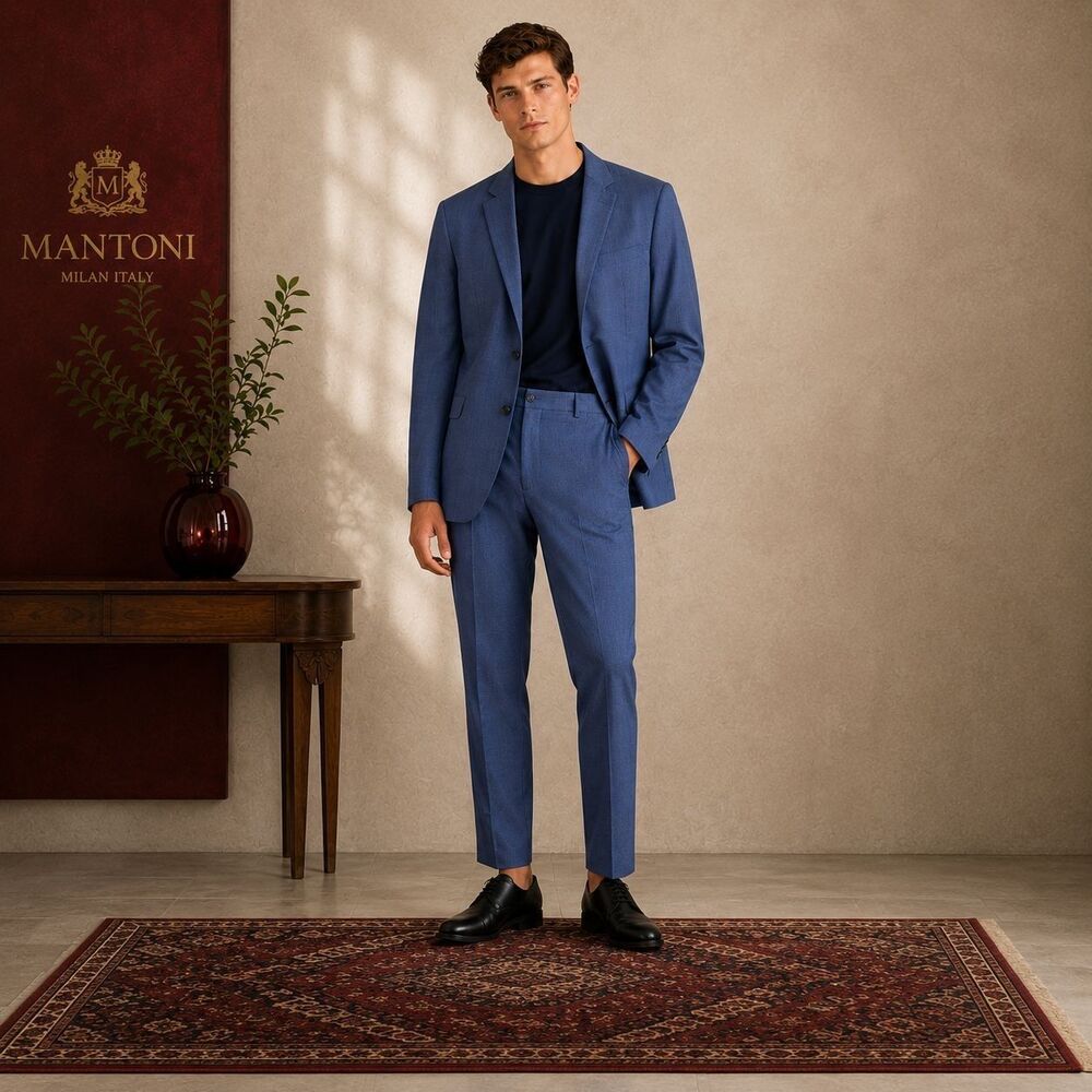 MANTONI Milan Italy Mens Suit Blazer Pants 46L Super 140S 100% Virgin Wool 38x30
